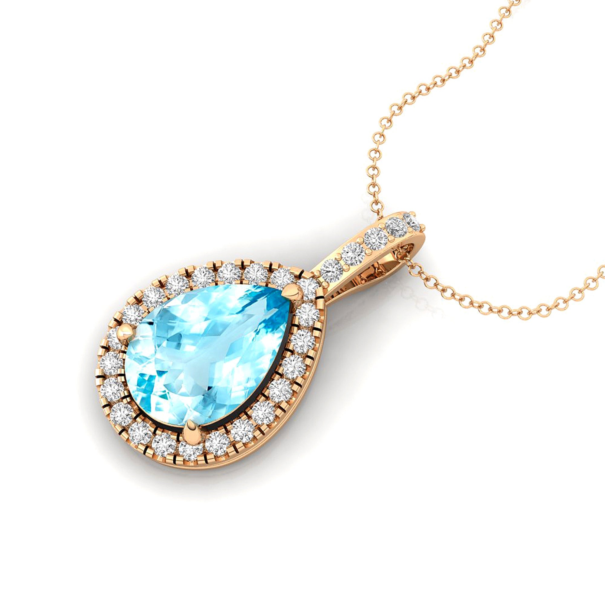 Aquamarine Teardrop Pendant with Diamond Halo - GeumJewels