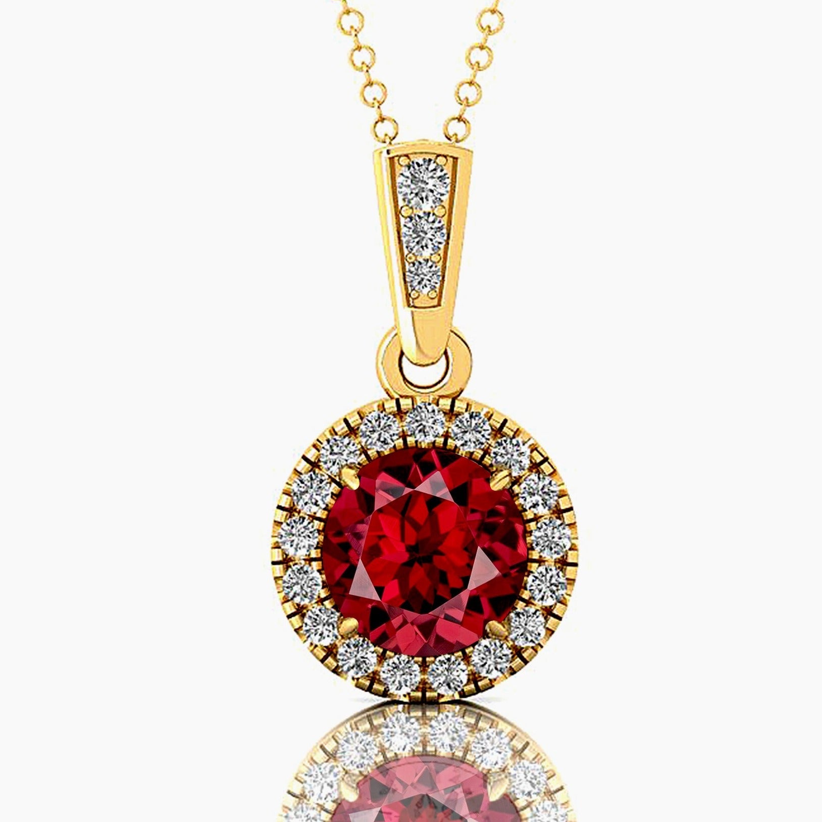 Dainty Round Solitaire Halo Diamond Garnet Pendant - GeumJewels