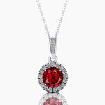 Dainty Round Solitaire Halo Diamond Garnet Pendant - GeumJewels