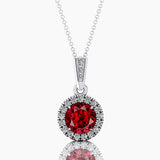 Dainty Round Solitaire Halo Diamond Garnet Pendant - GeumJewels