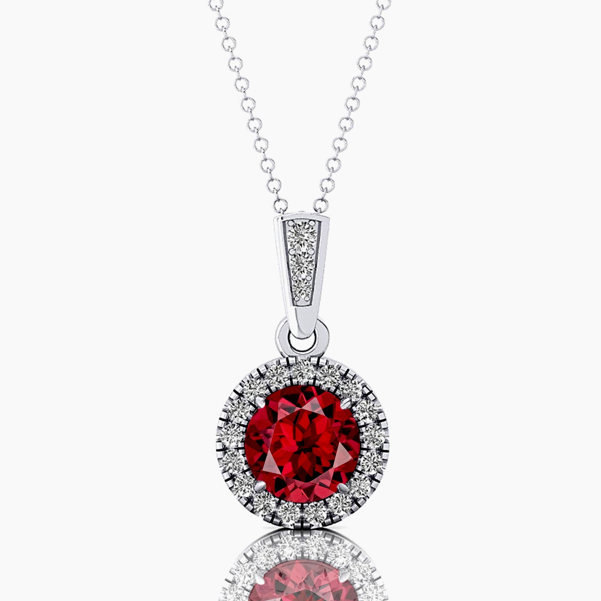 Dainty Round Solitaire Halo Diamond Garnet Pendant - GeumJewels