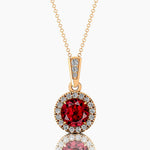Dainty Round Solitaire Halo Diamond Garnet Pendant - GeumJewels