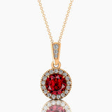 Dainty Round Solitaire Halo Diamond Garnet Pendant - GeumJewels