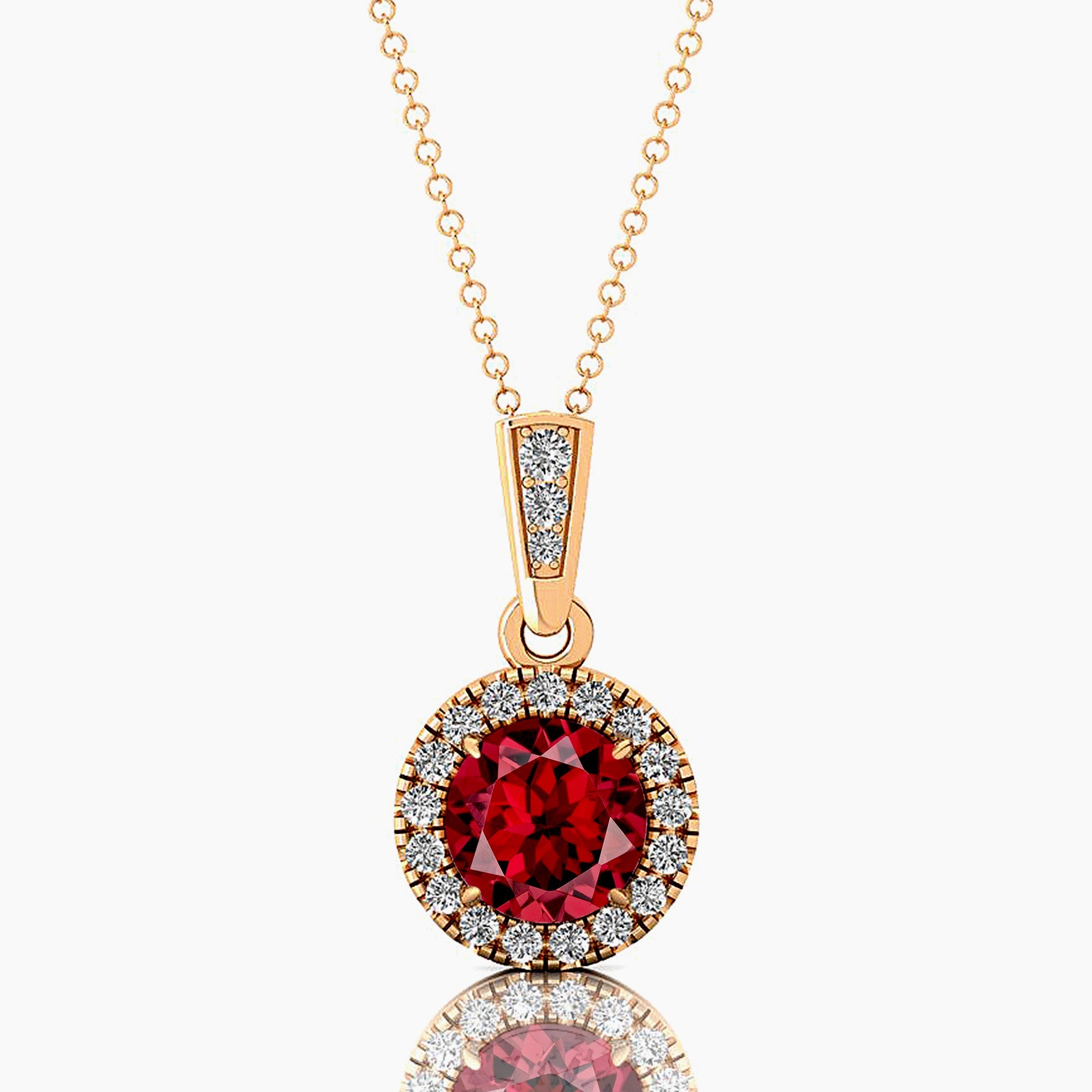 Dainty Round Solitaire Halo Diamond Garnet Pendant - GeumJewels
