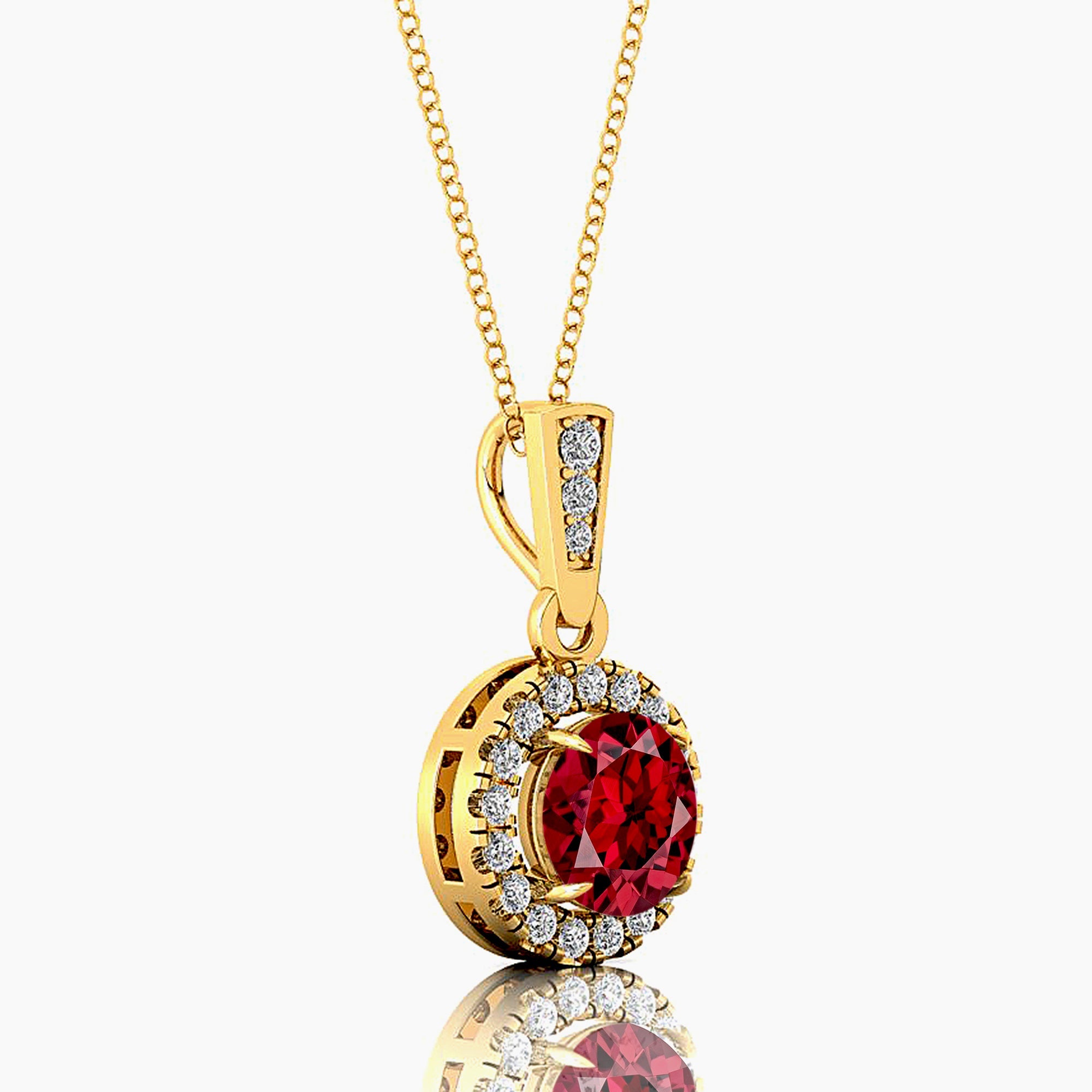 Dainty Round Solitaire Halo Diamond Garnet Pendant - GeumJewels