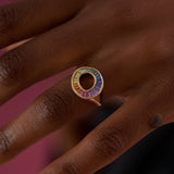 Rainbow Multi Color Sapphire Baguette Sphere Ring - GeumJewels