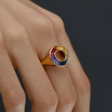 Rainbow Multi Color Sapphire Baguette Sphere Ring - GeumJewels