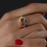 Rainbow Multi Color Sapphire Baguette Sphere Ring - GeumJewels