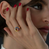 Rainbow Multi Color Sapphire Baguette Sphere Ring - GeumJewels