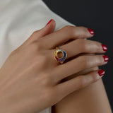 Rainbow Multi Color Sapphire Baguette Sphere Ring - GeumJewels