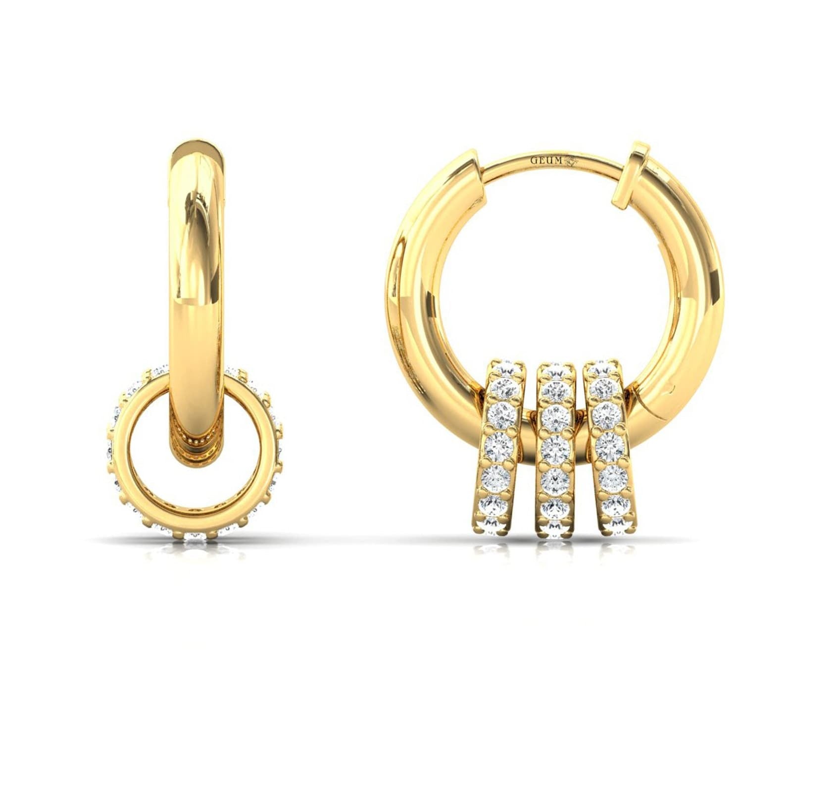 Triple Row Diamond Gold Hoop Earrings - GeumJewels