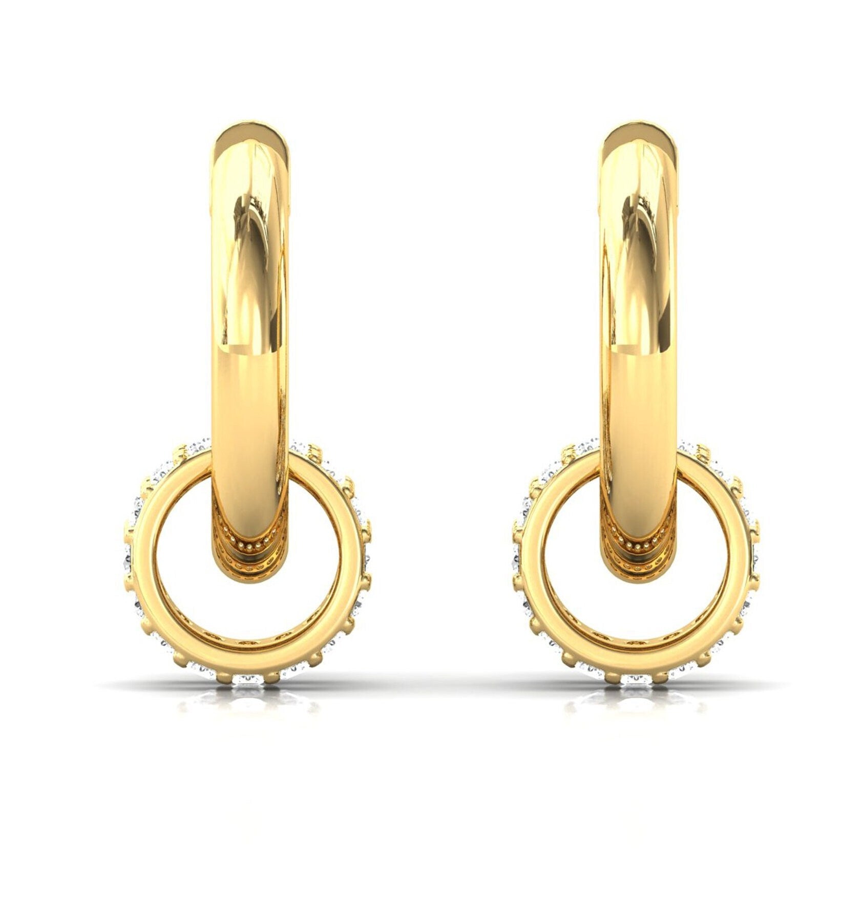 Triple Row Diamond Gold Hoop Earrings - GeumJewels