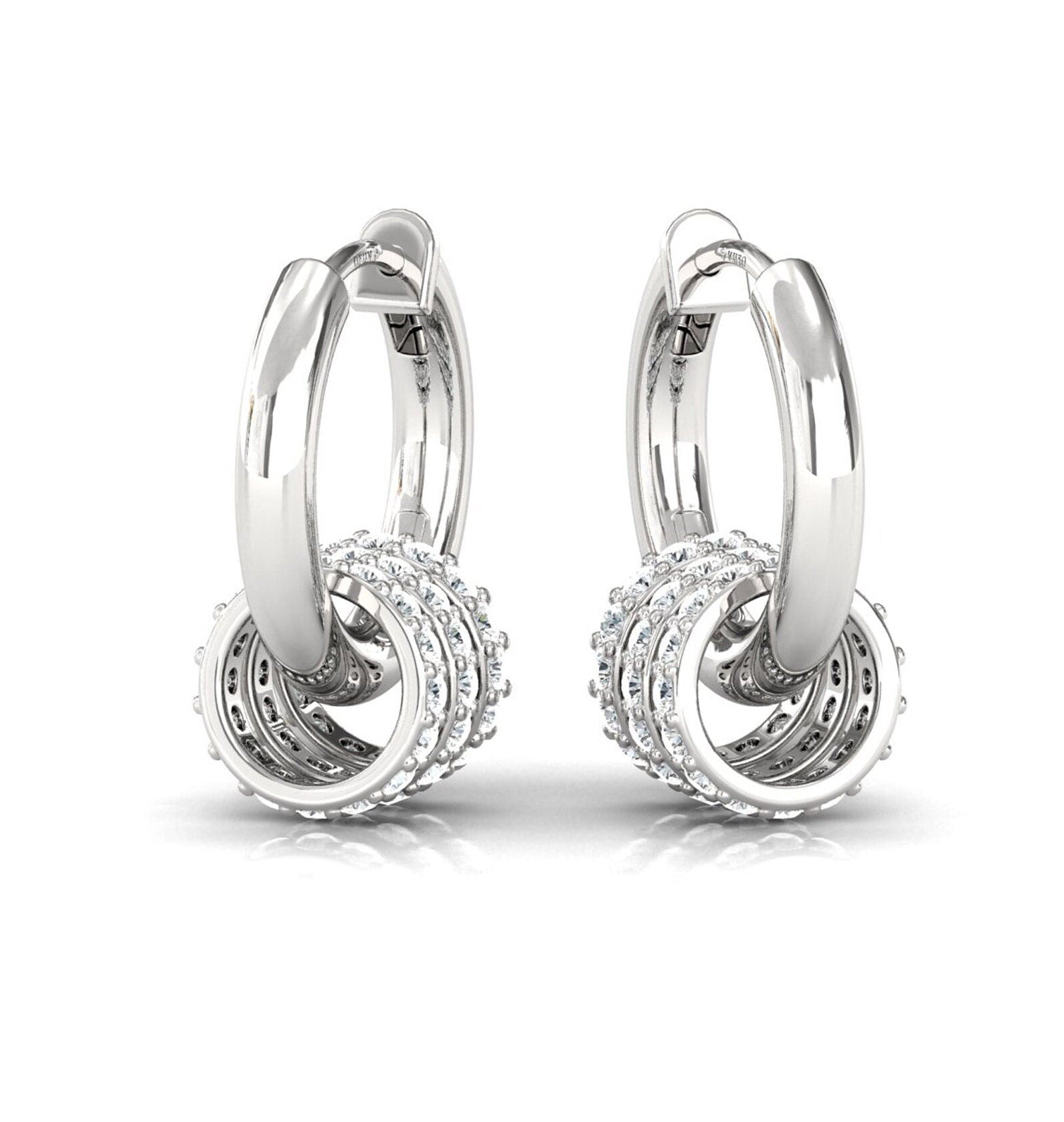 Triple Row Diamond Gold Hoop Earrings - GeumJewels
