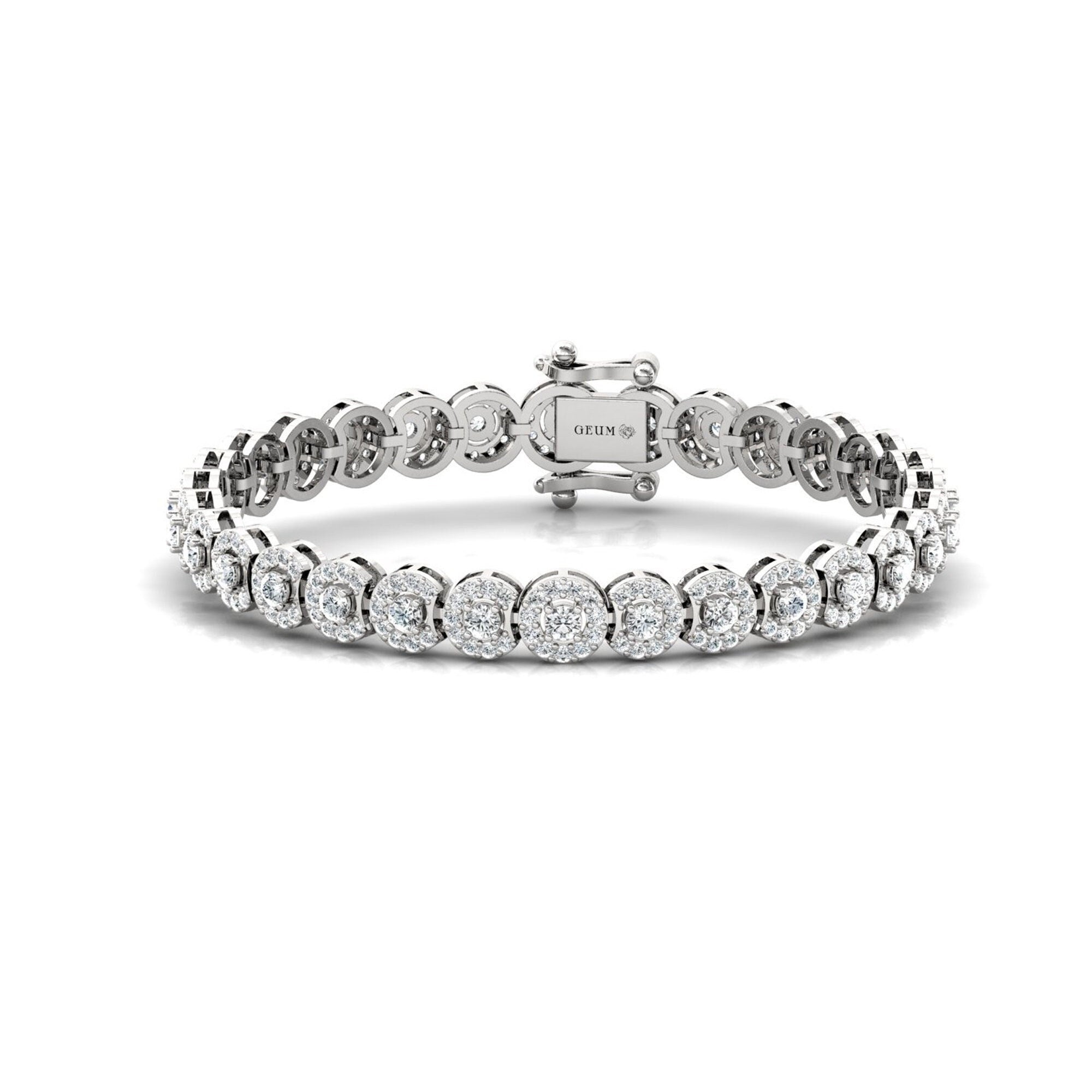 Round Solitaire Halo Diamond Gold Bracelet - GeumJewels