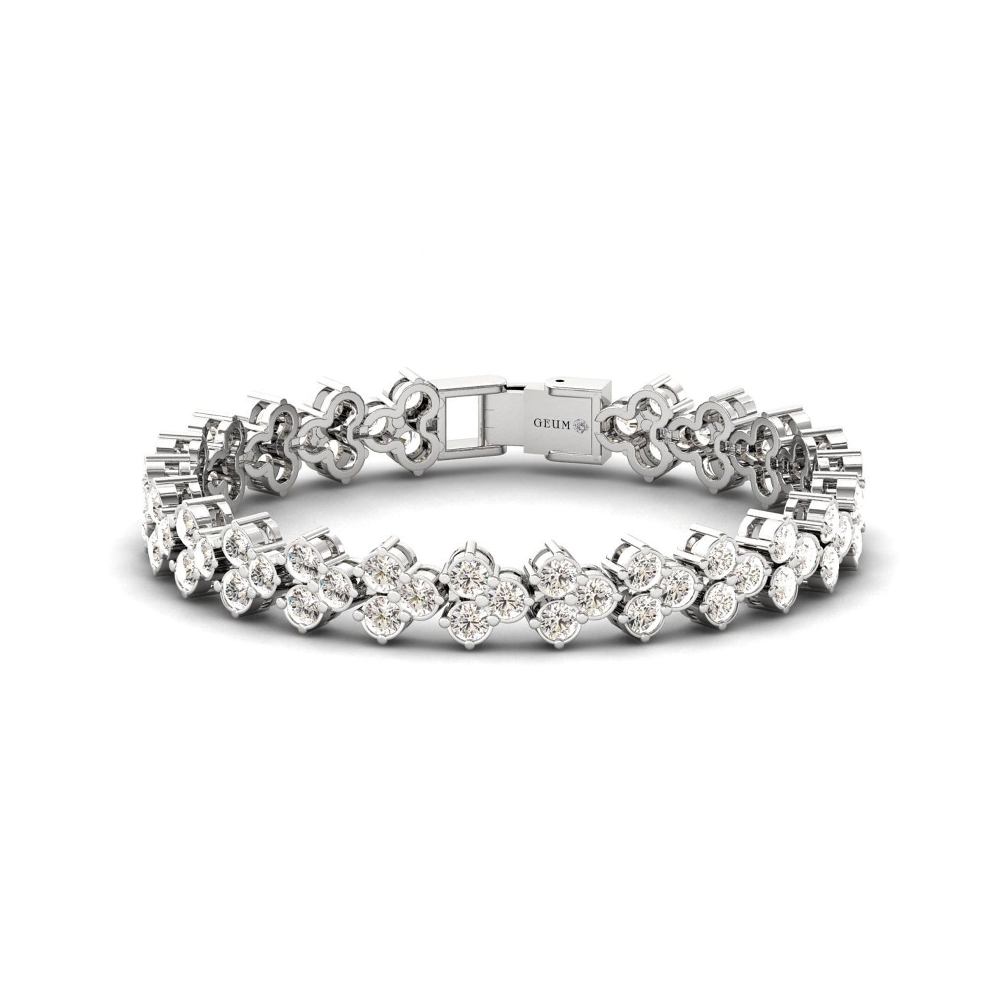 Gold Cluster Diamonds Tennis Bracelet - GeumJewels