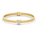Diamond 14k Solid Gold Bracelet, Yellow/Rose Gold Long Bangle Bracelet, Heart Diamond Bangle - GeumJewels