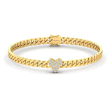 Diamond 14k Solid Gold Bracelet, Yellow/Rose Gold Long Bangle Bracelet, Heart Diamond Bangle - GeumJewels