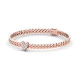 Diamond 14k Solid Gold Bracelet, Yellow/Rose Gold Long Bangle Bracelet, Heart Diamond Bangle - GeumJewels