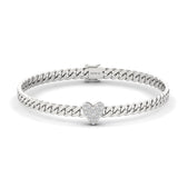 Diamond 14k Solid Gold Bracelet, Yellow/Rose Gold Long Bangle Bracelet, Heart Diamond Bangle - GeumJewels