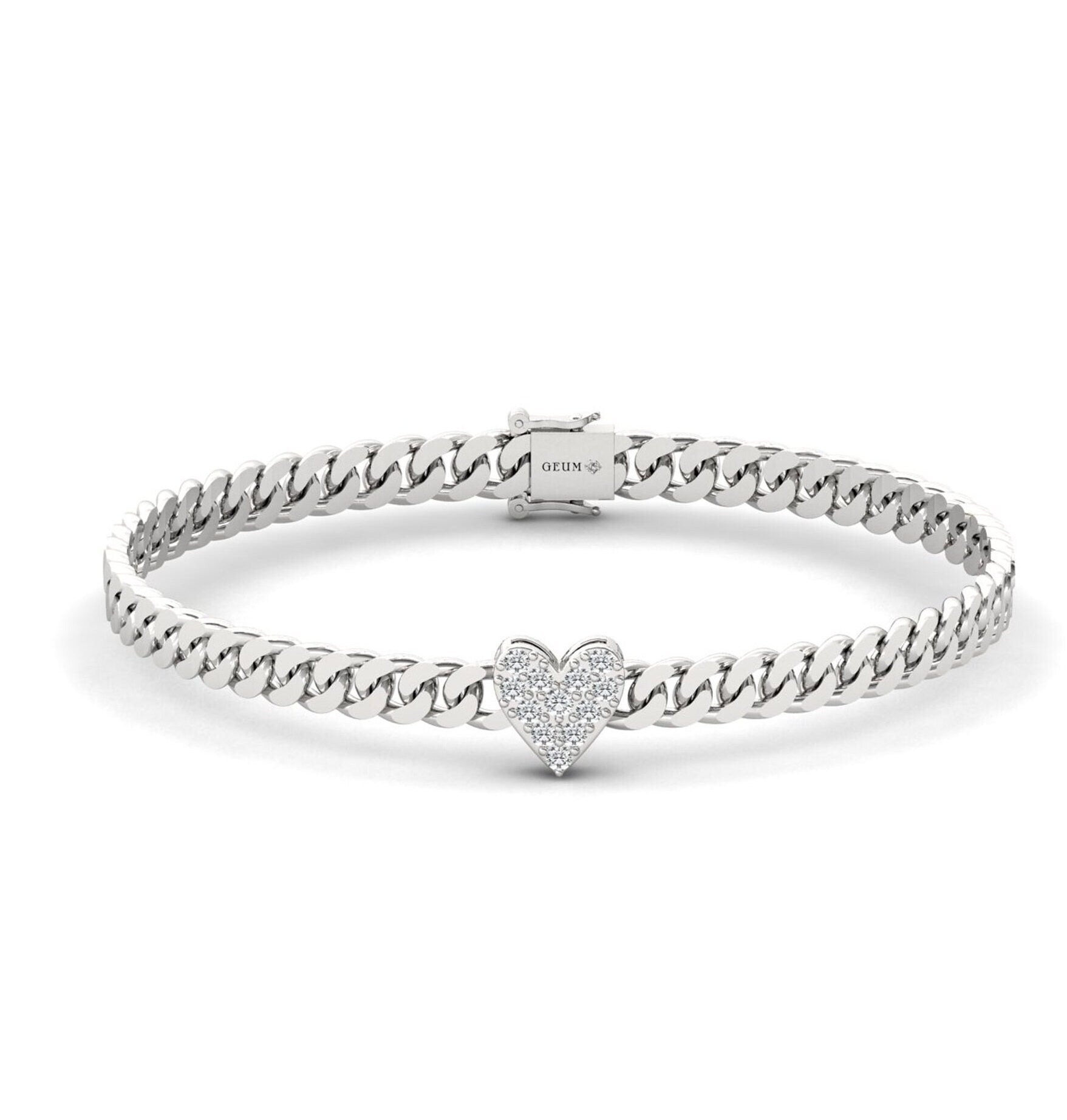 Diamond 14k Solid Gold Bracelet, Yellow/Rose Gold Long Bangle Bracelet, Heart Diamond Bangle - GeumJewels