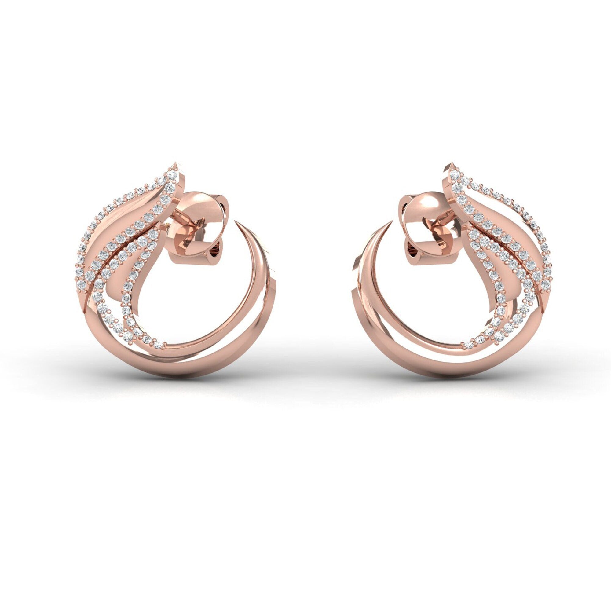 Solid Gold Contemporary Front-to-Back Diamond Hoops - GeumJewels