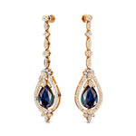 Art Deco Style Pear Shaped Alexandrite Diamond Drop Earrings - GeumJewels
