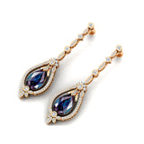 Art Deco Style Pear Shaped Alexandrite Diamond Drop Earrings - GeumJewels