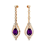 Art Deco Style Pear Shaped Amethyst Diamond Drop Earrings - GeumJewels