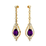 Art Deco Style Pear Shaped Amethyst Diamond Drop Earrings - GeumJewels