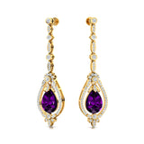 Art Deco Style Pear Shaped Amethyst Diamond Drop Earrings - GeumJewels