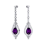 Art Deco Style Pear Shaped Amethyst Diamond Drop Earrings - GeumJewels