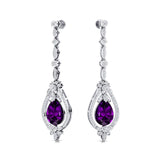 Art Deco Style Pear Shaped Amethyst Diamond Drop Earrings - GeumJewels