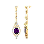 Art Deco Style Pear Shaped Amethyst Diamond Drop Earrings - GeumJewels