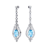 Art Deco Style Pear Shaped Aquamarine Diamond Drop Earrings - GeumJewels