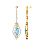 Art Deco Style Pear Shaped Aquamarine Diamond Drop Earrings - GeumJewels