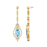 Art Deco Style Pear Shaped Aquamarine Diamond Drop Earrings - GeumJewels