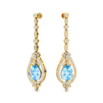 Art Deco Style Pear Shaped Aquamarine Diamond Drop Earrings - GeumJewels