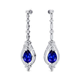 Art Deco Style Pear Shaped Blue Sapphire Diamond Drop Earrings - GeumJewels