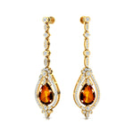 Art Deco Style Pear Shaped Citrine Diamond Drop Earrings - GeumJewels