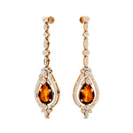 Art Deco Style Pear Shaped Citrine Diamond Drop Earrings - GeumJewels