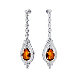 Art Deco Style Pear Shaped Citrine Diamond Drop Earrings - GeumJewels