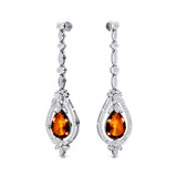 Art Deco Style Pear Shaped Citrine Diamond Drop Earrings - GeumJewels