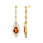Art Deco Style Pear Shaped Citrine Diamond Drop Earrings - GeumJewels