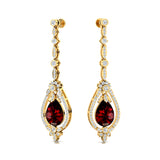 Art Deco Style Pear Shaped Garnet Diamond Drop Earrings - GeumJewels