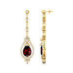Art Deco Style Pear Shaped Garnet Diamond Drop Earrings - GeumJewels