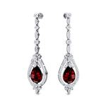 Art Deco Style Pear Shaped Garnet Diamond Drop Earrings - GeumJewels