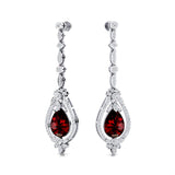 Art Deco Style Pear Shaped Garnet Diamond Drop Earrings - GeumJewels