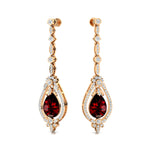 Art Deco Style Pear Shaped Garnet Diamond Drop Earrings - GeumJewels
