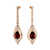 Art Deco Style Pear Shaped Garnet Diamond Drop Earrings - GeumJewels