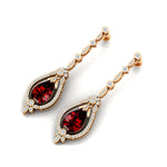 Art Deco Style Pear Shaped Garnet Diamond Drop Earrings - GeumJewels